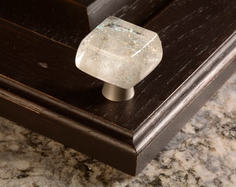 Silver grey knob, made in Michigan, handmade in USA, iridescent grey glass knob, glass cabinet pull, silver glass knob, kitchen hardware
