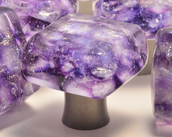 Bouton d'armoire en verre personnalisé Spirit of Amethyst en édition limitée fabriqué aux États-Unis, matériel de cuisine, poignées de tiroir