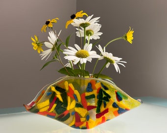 Colorful Confetti Free Form Glass Vase, one of a kind