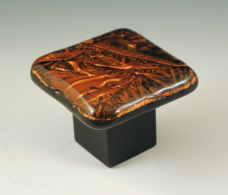 Copper and Black Glass Knobs Kitchen Hardware Etsy