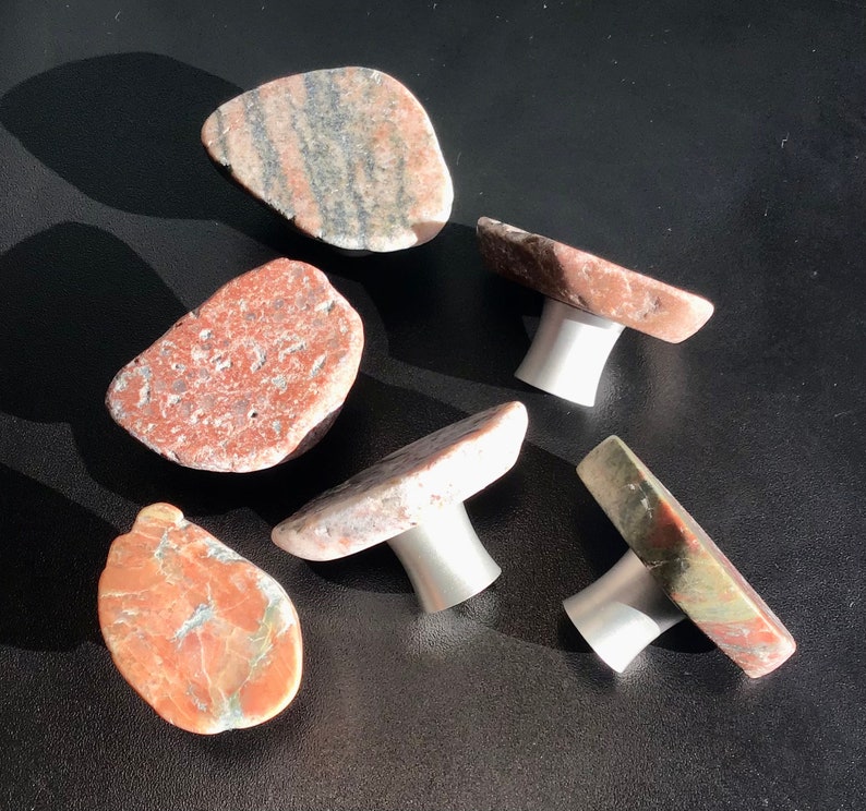 Sliced stone knob, Sunrise parfait stone knobs, Pink stone knob, pink sliced stone image 6