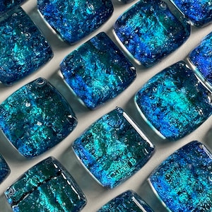 Dancing Water- Blue Bayou custom dichroic glass knob, chunky glass knob, silver blue & turquoise knob kitchen hardware drawer and pulls.