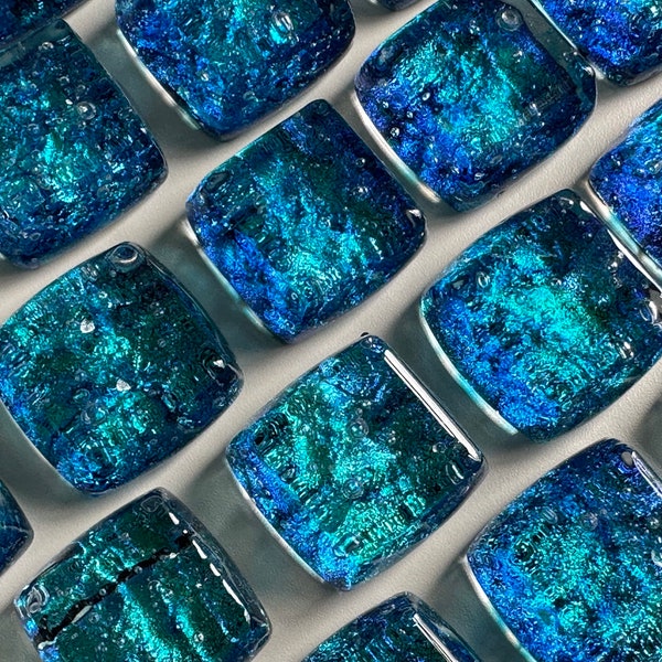 Gorgeous Shades of Blue dichroic glass knob, chunky  glass knob, silver blue & turquoise knob