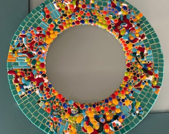 Round Fused Glass Mosaic Mirror 23”