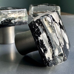 Silver/Black glass knob, entirely handmade in Michigan, Super Nova Silver