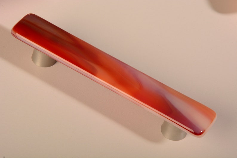 Red Orange Glass Knob Pull Square Knob Reddish Pink Etsy