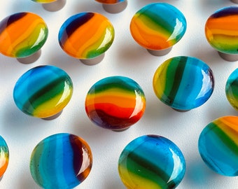 Rainbow Knobs, made in USA, drawer pulls, colorful knobs, glass knobs, rainbow drawer knobs, artisan crafted glass knobs, made in Michigan