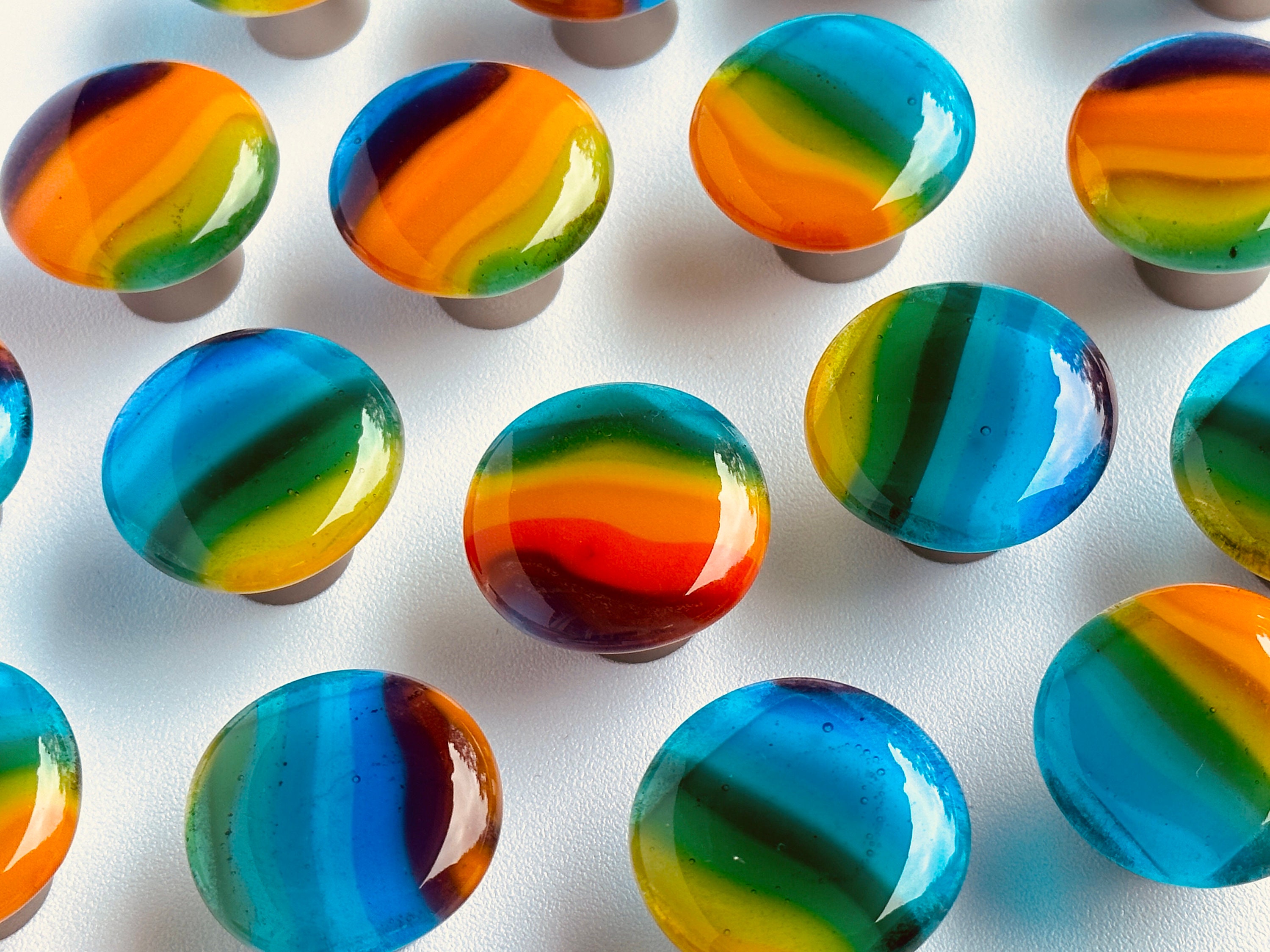 Rainbow Knobs, made in USA, drawer pulls, colorful knobs, glass knobs,…