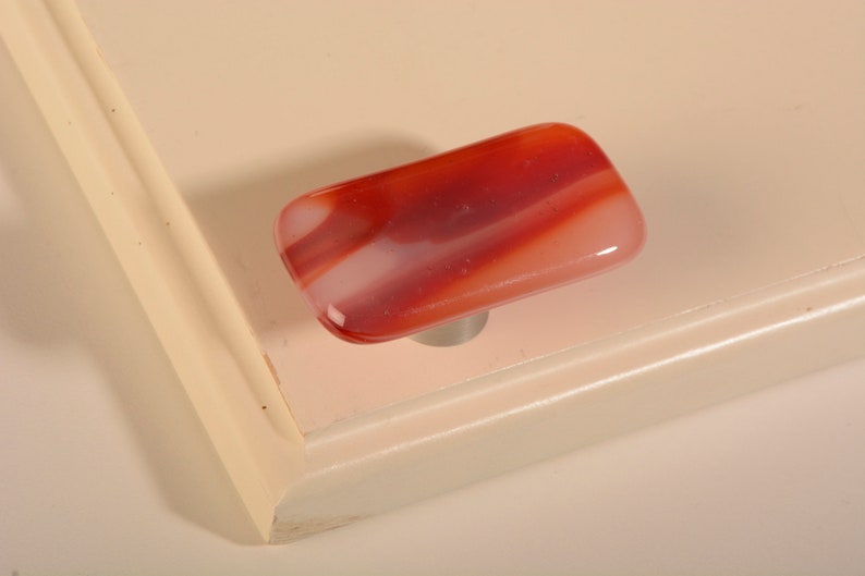 Red Orange Glass Knob Pull Square Knob Reddish Pink Etsy