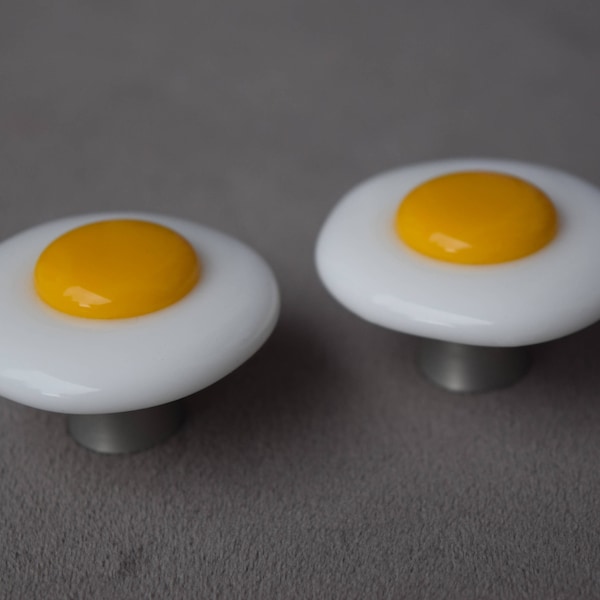 Egg knob, Made in Michigan, artisan crafted glass sunny side up egg knob, kitchen drawer hardware, breakfast knob, made in USA knobs