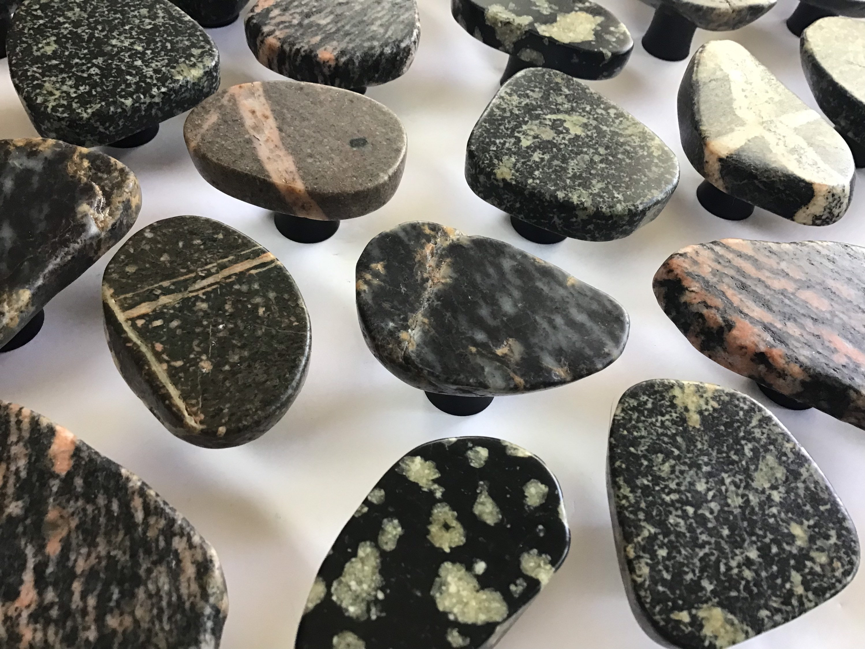 Sliced Stone Cabinet Hardware, Made in Michigan, Basalt and Granite Knobs, Mountain Midnight Collection, Kitchen Drawer Knobs and Pulls