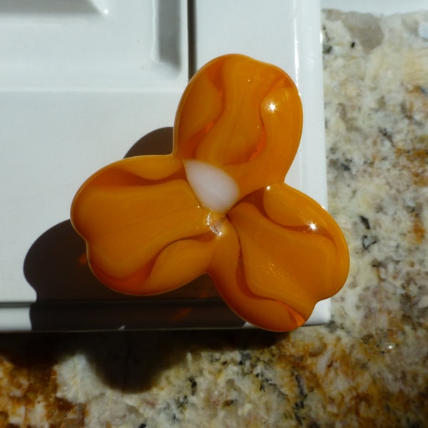 Orange flower knob, USA made, orange trillium knob, glass flower knob, Michigan made glass knobs, orange yellow flower