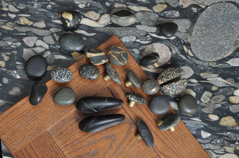 Black Basalt Rock knob, made in USA, Michigan lake shore stone knob, natural rock, basalt stone, lakeshore stone image 1
