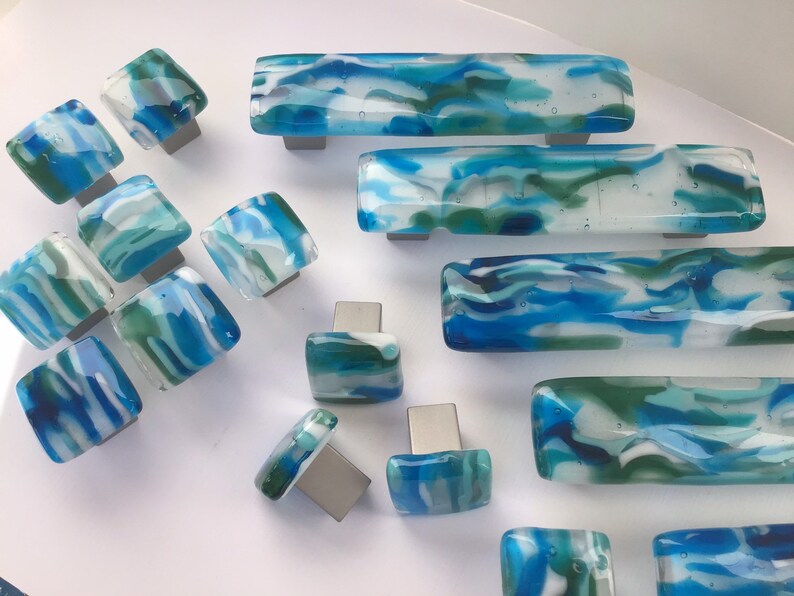 Seascapes Custom Made Glass Knobs and Pulls Blues and Greens Etsy