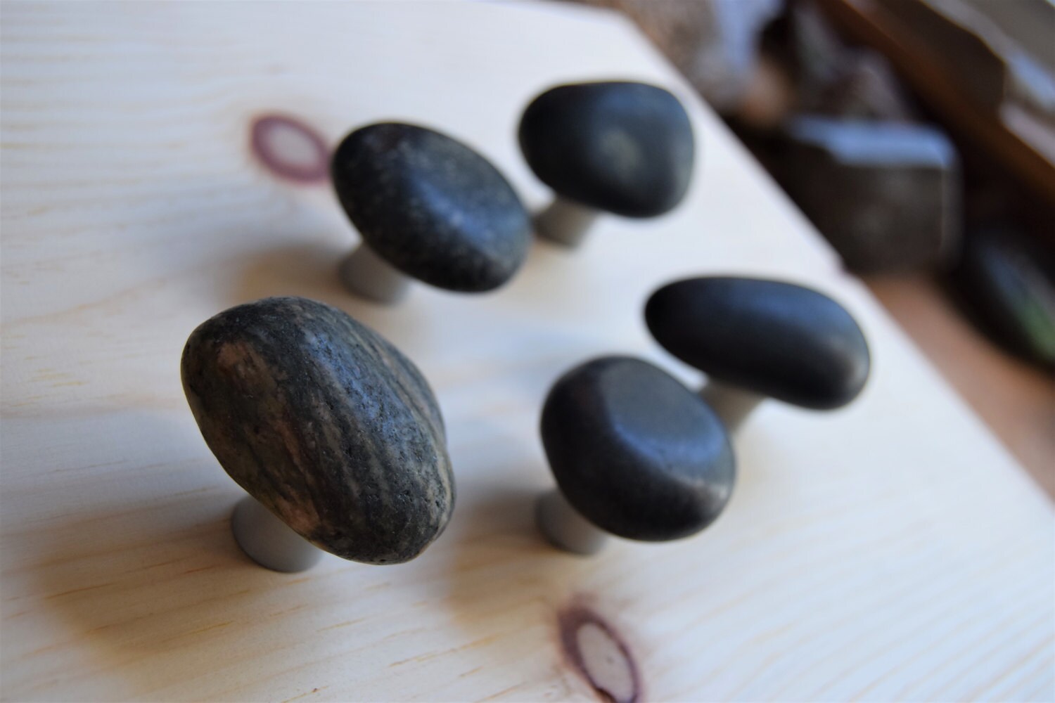 Rock Knobs Made in USA Black Basalt and Granite Stone Knobs Etsy