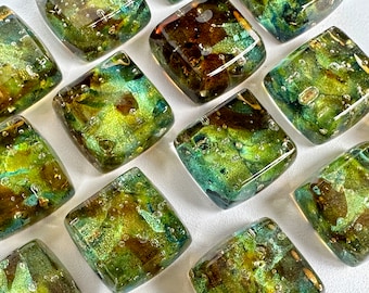 Everglades glass cabinet knob, shimmering gold, greens and amber, chunky knob different from every angle