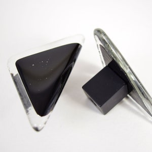 Black and clear triangle knobs, made in USA, glass knobs, cabinet pulls, cabinet hardware, made in Michigan glass knobs, drawer pulls