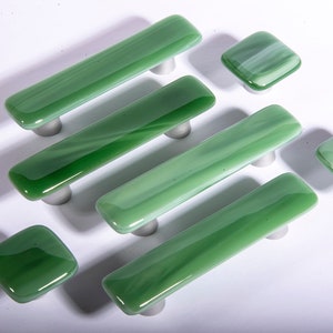 Green Knob, handcrafted in USA, green glass cabinet pull, kitchen hardware, Michigan made Irish Green Mist glass pull, light green glass