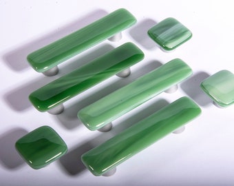 Green Knob, handcrafted in USA, green glass cabinet pull, kitchen hardware, Michigan made Irish Green Mist glass pull, light green glass