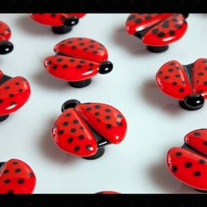 Red ladybug knob, made in USA, bug knob, handpainted lady bug glass knob, drawer pull, red / orange knob, made in Michigan, cabinet hardware