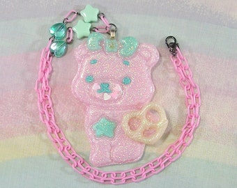 Pop Kei Necklace, Kawaii Bear Necklace, Sweet Lolita Necklace, Decora Necklace, Glitter Necklace, Kawaiicore Necklace, Kawaii Necklace