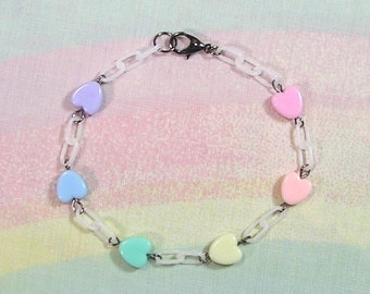 Fairy Kei Bracelet, Pop Kei Bracelet, Sweet Lolita Bracelet, Rainbow Heart Bracelet, Party Kei Bracelet, Decora Bracelet, Kitsch Bracelet