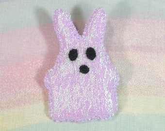 Pastel Goth Brooch, Holographic Ghost Brooch, Creepy Cute Brooch, Kawaii Ghost Bunny Brooch, Easter Brooch, Ghost Peep Brooch