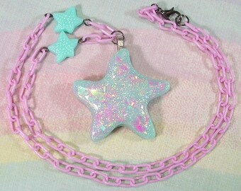 Starfish Necklace, Mermaid Necklace, Pop Kei Necklace, Fairy Kei Necklace, Seapunk Necklace,  Deco Lolita Necklace, Glitter Necklace