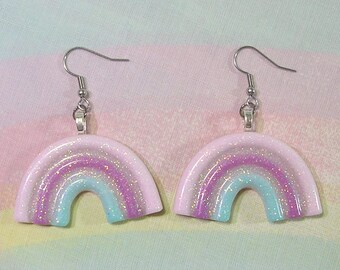 Fairy Kei Earrings, Pastel Rainbow Earrings, Glitter Earrings, Pop Kei Earrings, Sweet Lolita Earrings, Yume Kawaii Earrings, Deco Lolita