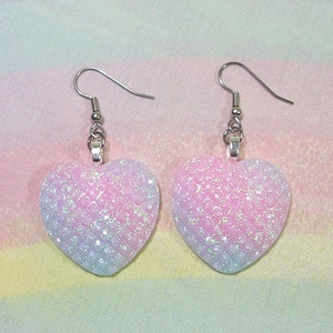 Pastel Heart Earrings, Fairy Kei Earrings, Pop Kei Earrings, Magical Girl Earrings, Yume Kawaii Earrings, Chunky Earrings, Deco Lolita image 1