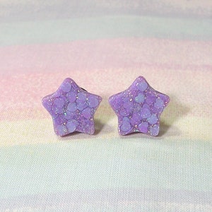 Fairy Kei Star Stud Earrings: Glitter Heart, Resin Jewelry