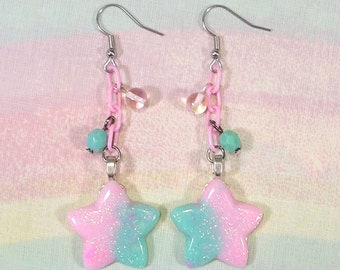 Kawaii Star Earrings, Fairy Kei  Earrings, Pop Kei Earrings, Magical Girl Earrings, Yume Kawaii Earrings, Cutecore Jewelry, Decora Earrings