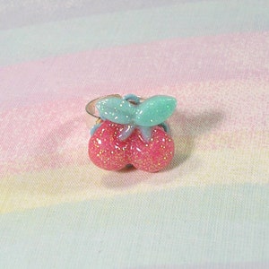 Decora Ring, Pop Kei Ring, Cherry Ring, Fruit Ring, Kawaii Ring, Fairy Kei Ring, Food Ring, Sweet Lolita Ring, Deco Lolita Ring image 1