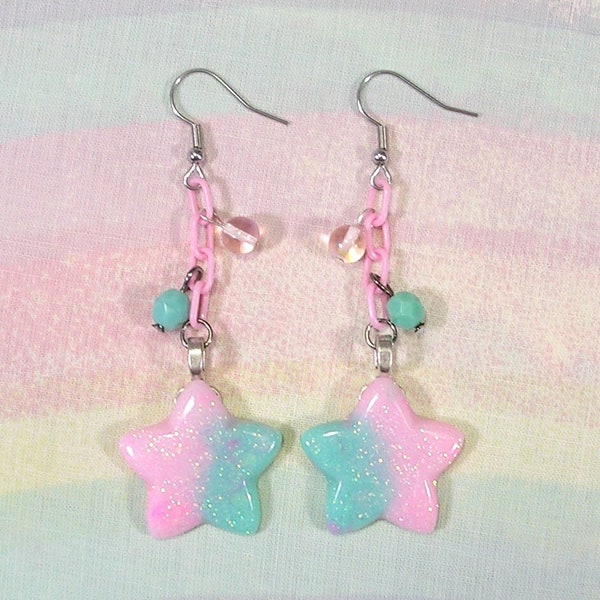 Kawaii Star Earrings, Fairy Kei  Earrings, Pop Kei Earrings, Magical Girl Earrings, Yume Kawaii Earrings, Cutecore Jewelry, Decora Earrings