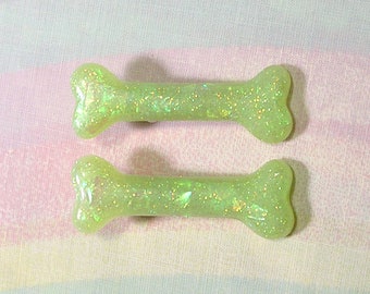 Pastel Goth Bone Clips, Pastel Goth Hair Clips, Creepy Cute Bone Hair Clips, Halloween Hair Clips, Glitter Bone Clips, Green Bone Clips