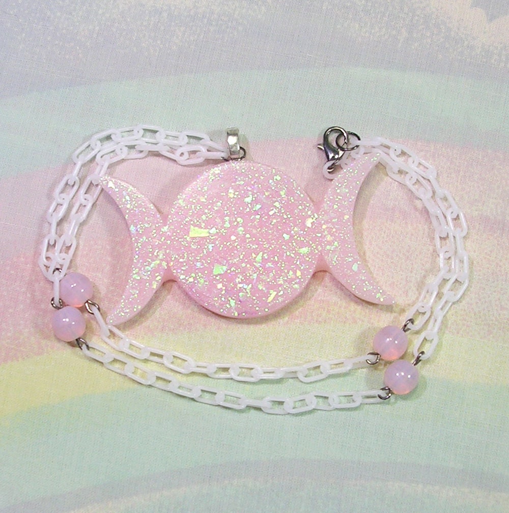 Pastel Goth Necklace Triple Moon Goddess Necklace Witchy Etsy