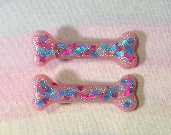 Pastel Goth Bone Clips, Creepy Cute Hair Clips, Pebbles Bone Clips, Holographic Bone Clips, Glitter Bone Clips, Rainbow Bone Clips