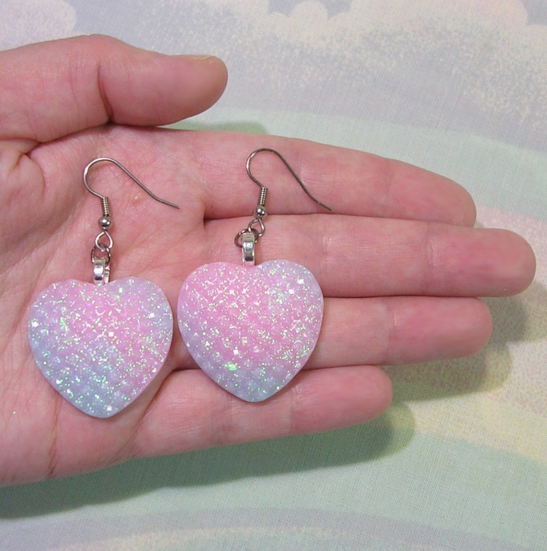 Pastel Heart Earrings, Fairy Kei Earrings, Pop Kei Earrings, Magical Girl Earrings, Yume Kawaii Earrings, Chunky Earrings, Deco Lolita image 2