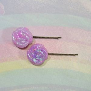 Fairy Kei Hair Pins, Sweet Lolita Hair Pins, Whimsical Hair Clip, Pastel Rose Hair Pins, Yume Kawaii Hair Pins, Cult Party Kei Hair Pins