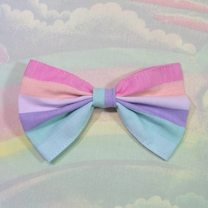 Pastel Rainbow Hair Bow, Fairy Kei Hair Bow, Pop Kei Hair Bow, Sweet Lolita Hair Bow, Decora Hair Bow, Pastel Striped Hair Bow, Pride Bow image 1