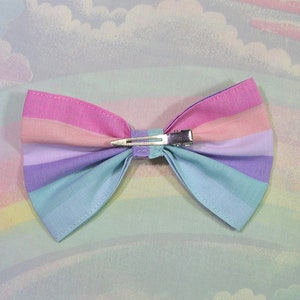 Pastel Rainbow Hair Bow, Fairy Kei Hair Bow, Pop Kei Hair Bow, Sweet Lolita Hair Bow, Decora Hair Bow, Pastel Striped Hair Bow, Pride Bow image 3