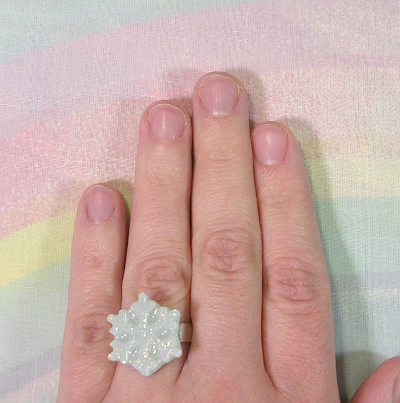 Fairy Kei Ring, Snowflake Ring, Winter Ring, Pop Kei Ring, Deco Lolita Ring, Sweet Lolita Ring, Decora Ring, Fairytale Ring, Glitter Ring image 2