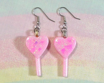 Fairy Kei Earrings, Pop Kei Earrings, Heart Lollipop Earrings, Lovecore Earrings, Valentine's Day Earrings, Kawaii Earrings, Heart Earrings