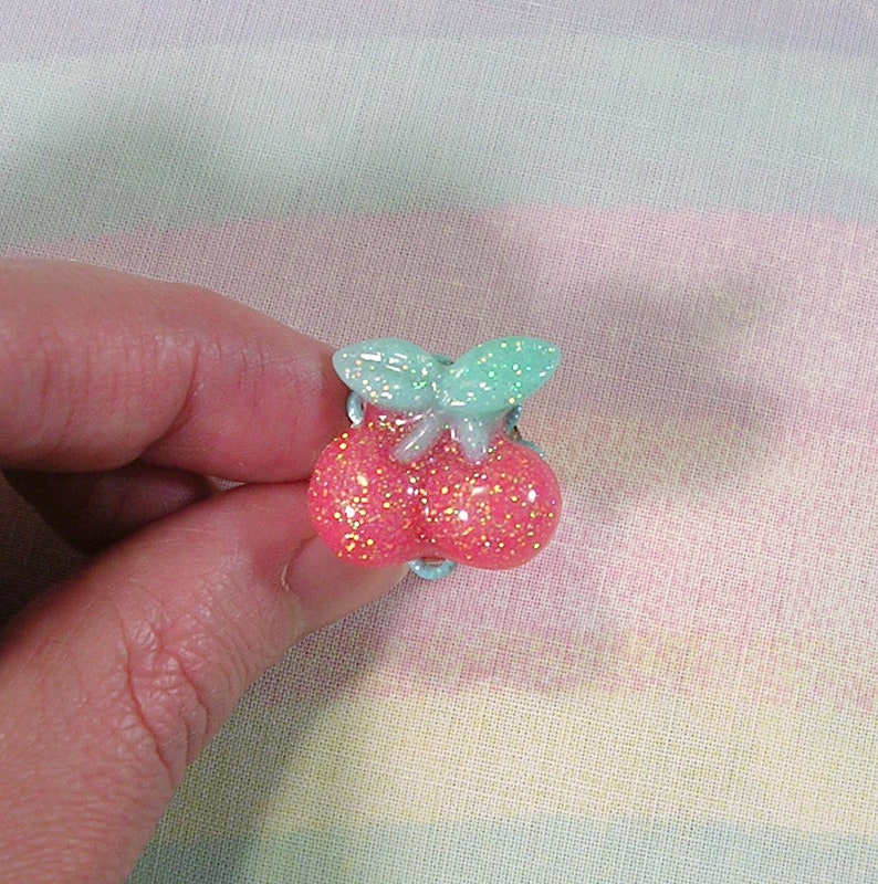 Decora Ring, Pop Kei Ring, Cherry Ring, Fruit Ring, Kawaii Ring, Fairy Kei Ring, Food Ring, Sweet Lolita Ring, Deco Lolita Ring image 3