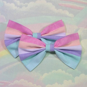 Pastel Rainbow Hair Bow, Fairy Kei Hair Bow, Pop Kei Hair Bow, Sweet Lolita Hair Bow, Decora Hair Bow, Pastel Striped Hair Bow, Pride Bow image 4