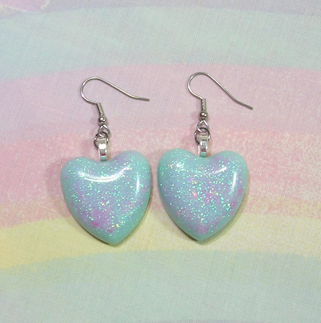 Glitter Heart Earrings Fairy Kei Earrings Yume Kawaii Etsy