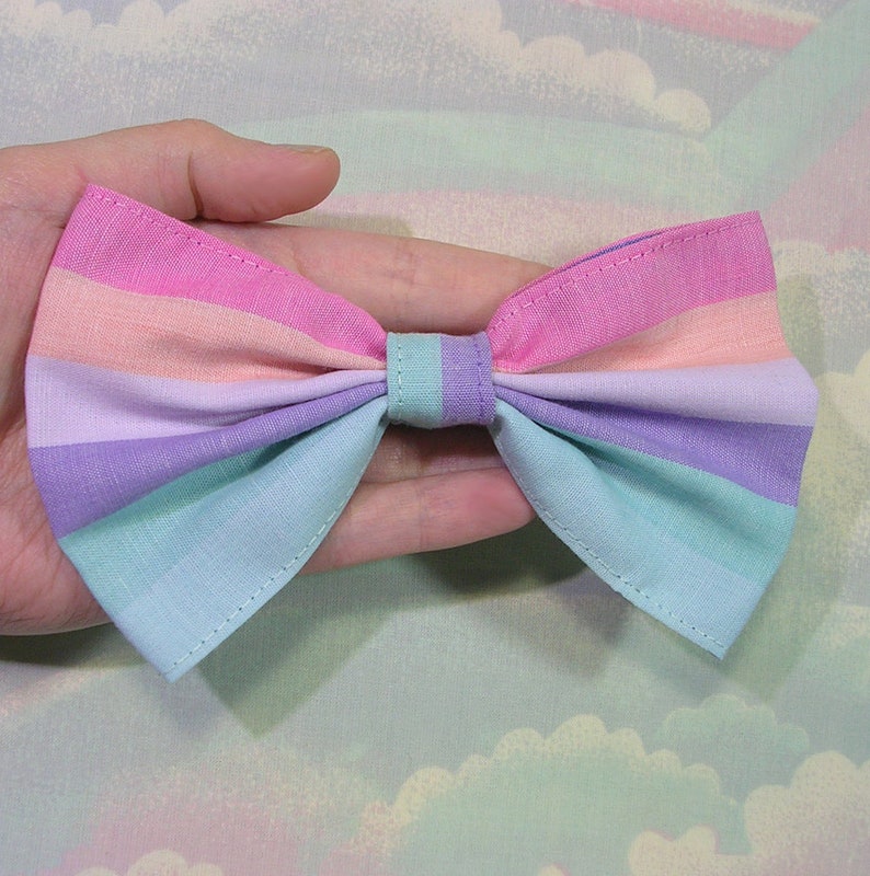 Pastel Rainbow Hair Bow, Fairy Kei Hair Bow, Pop Kei Hair Bow, Sweet Lolita Hair Bow, Decora Hair Bow, Pastel Striped Hair Bow, Pride Bow image 2