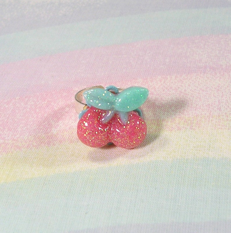 Decora Ring, Pop Kei Ring, Cherry Ring, Fruit Ring, Kawaii Ring, Fairy Kei Ring, Food Ring, Sweet Lolita Ring, Deco Lolita Ring image 1