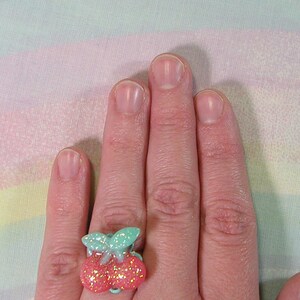 Decora Ring, Pop Kei Ring, Cherry Ring, Fruit Ring, Kawaii Ring, Fairy Kei Ring, Food Ring, Sweet Lolita Ring, Deco Lolita Ring image 2