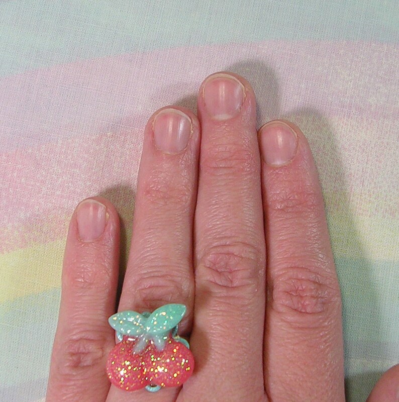 Decora Ring, Pop Kei Ring, Cherry Ring, Fruit Ring, Kawaii Ring, Fairy Kei Ring, Food Ring, Sweet Lolita Ring, Deco Lolita Ring image 2